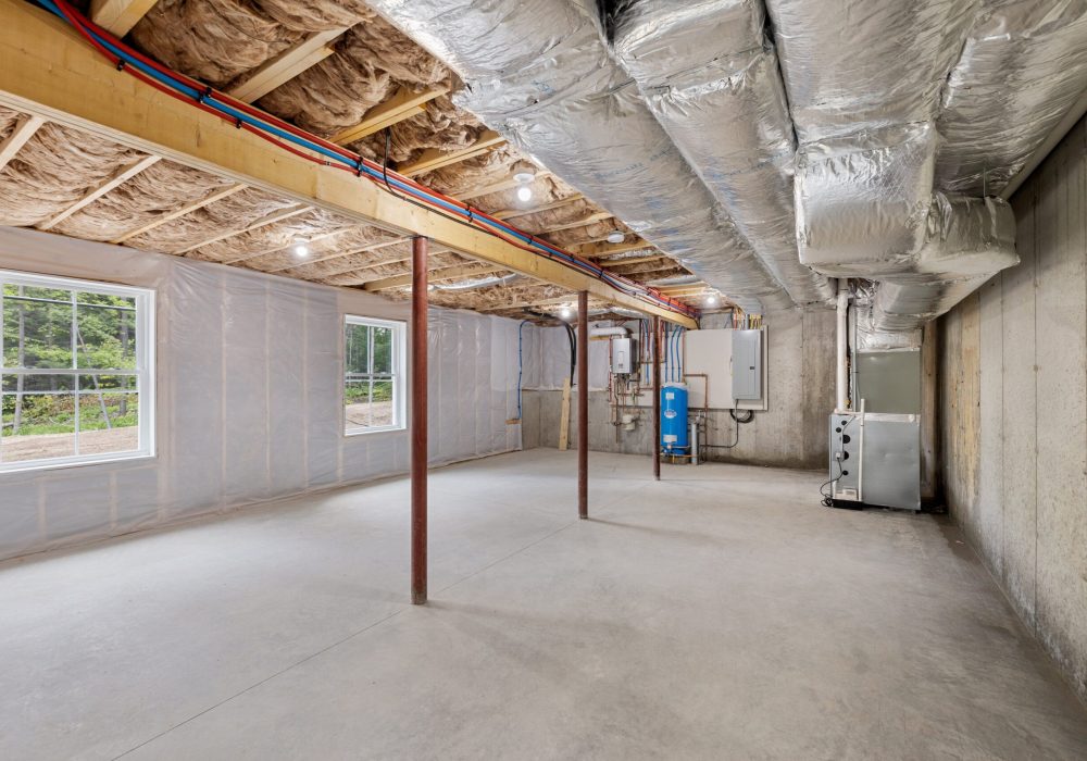 An interior of a semi-finished building in the process of renovation with equipment